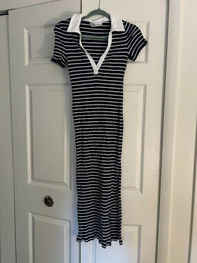 Elodie Ribbed Striped Collared Midi Dress